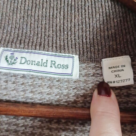 Donald Ross 100% Lambswool Brown Houndstooth Quarter-Zip Sweater Men’s XL - Picture 9 of 10